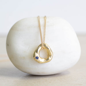Circle Pendant - Yellow Gold with Blue Sapphire - Small