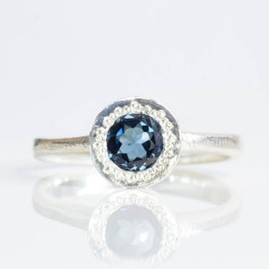 Lota Ring - Sterling Silver with Dark Blue Topaz