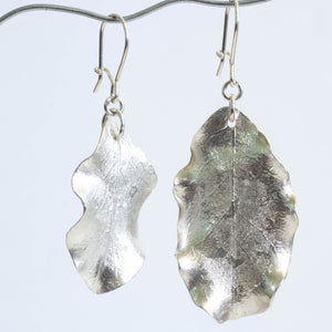 Mismatched Leaf Hook Earrings - Sterling Silver