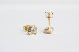 Boulder Studs - Yellow Gold with Diamonds