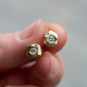 Boulder Studs - Yellow Gold with Diamonds