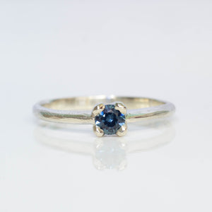 Droplet Ring - White Gold with Blue-Green Sapphire