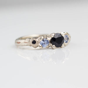 Orion ring- 14ct white gold, black and Ceylon sapphires