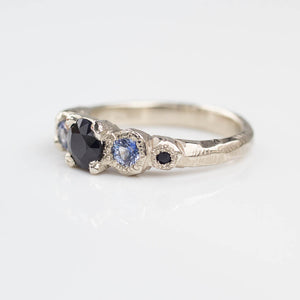 Orion ring- 14ct white gold, black and Ceylon sapphires